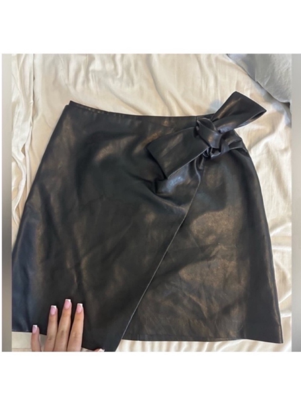 Wilfred Black Faux Leather Wrap Mini Skirt with Side Bow